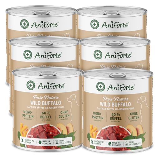 AniForte Hundefutter Nass WildBuffalo 6 x 800g – Nassfutter für Hunde, Frischer Büffel mit Gemüse & Früchten, hoher Fleischanteil, Natürliches Hundenassfutter glutenfrei