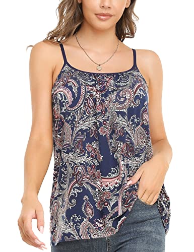 Carcos Cami Tops For Women Padded Tank Top Vintage Bohemian Camisole Navy Floral Tops With Built In Bra #TOP4