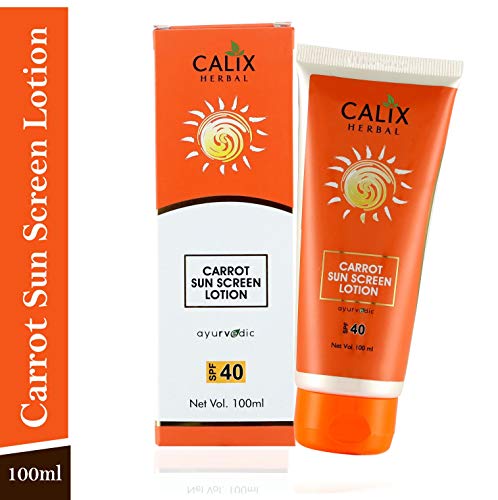 Image of Calix Herbal Ayurvedic Sunscreen SPF 40 Carrot Sun Screen Lotion For Women /Men - Sunscreen Cream For Indian Summer Condition -Help in Sun Protection From UVA /UVB Rays | For All Skin - 100 Ml
