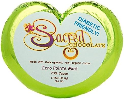 Sacred Chocolate ZERO POINTE MINT -- DIABETIC FRIENDLY -- SUGAR FREE, Stone-Ground, Organic Vegan RAW Chocolate 73% Cacao 1.44oz Bar (12 Pack)