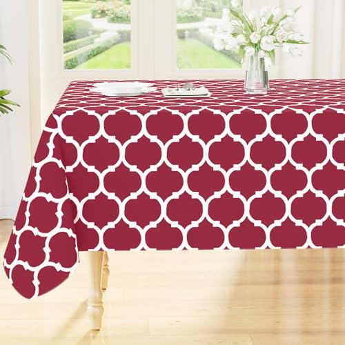 Image of Smiry Rectangle Table Cloth, Flannel Backed Vinyl Tablecloth, 52 inchx70 inch | Waterproof Plastic Tablecloths, Wipeable Table Cover for Dining, Indoor and Outdoor (Burgundy)