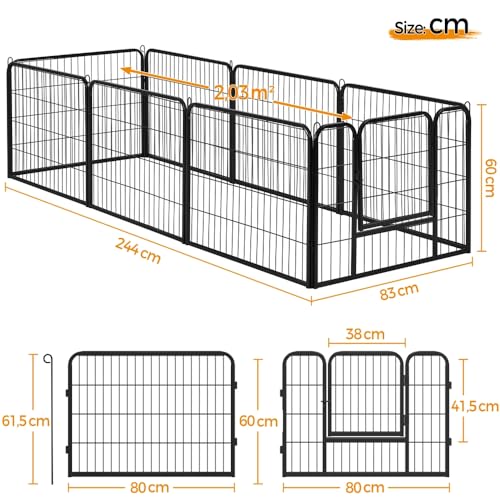 Yaheetech Freilaufgehege für Kleintiere Welpenauslauf mit Tür Laufgitter Welpenfreigehege Hundegehege Laufstall für Hund, Katze, Welpe, Kaninchen 8 Gitter je 80 x 60 cm