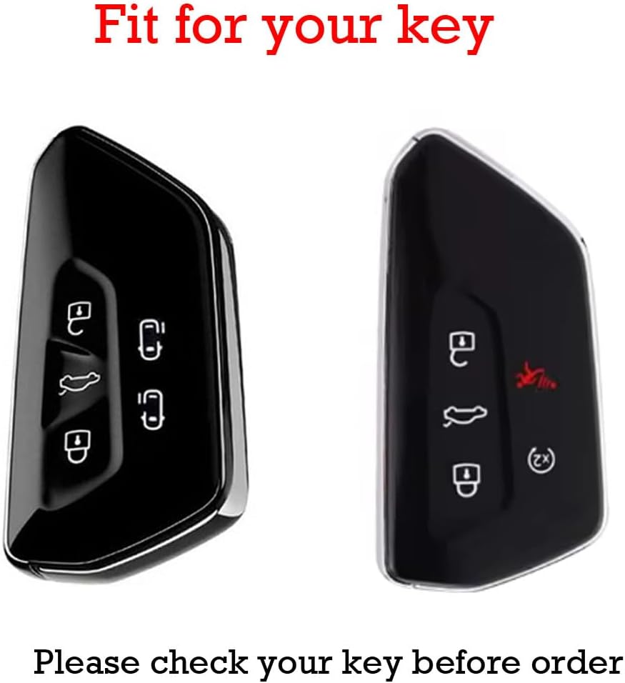 KUNIO For VW Leather Car Key Fob Cover Case Compatible with VW ID.3 ID.4 2025 Golf 8 GTI R Atlas Cross Sport Skoda Octavia 2024 Seat Leon Hand Made Key Holder Accessories Black