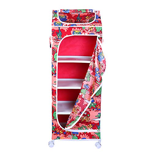 Image of Little One's | 5 Plastic Shelves Baby Foldable Wardrobe (Made in India), Unbreakable Material, (Steel Structure) | Jungle Red | H5 /AR