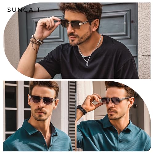 Image of SUNGAIT Rimless Rectangle Sunglasses Square Frameless Shades for Men Women Y2K Vintage UV Protection
