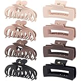 8 Pack 4.3 Inch Large Hair Clips, Neutral Color Hair Claw Clips for Women Thin Thick Curly Hair, Big Matte, Strong Hold jaw clip