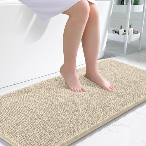 Image of OLANLY Large Bathroom Rugs 50x30, Extra Soft Absorbent Chenille Bath Rugs, Rubber Backing Quick Dry, Machine Washable Bath Mats for Bathroom Floor, Tub and Shower, Home Decor Accessories, Sand
