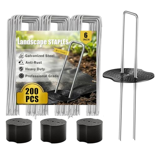 200 Pack Landscape Staples Garden Stakes 6 Inch 11 Gauge Galvanized Landscape Fabric Pins Anti-Rust Landscape Spike Heavy Duty Ground Staples for Weed Barrier Irrigation Tubing & Lawn Decor