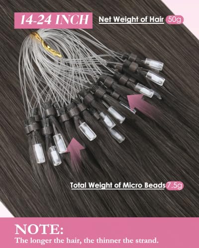 Image of YoungSee Micro Loop Hair Extensions Real Human Hair Mocha Brown Micro Ring Hair Extensions Human Hair Ash Brown Micro-Beads Hair Extension 22 Inch 50 Strands 57g for Weddings