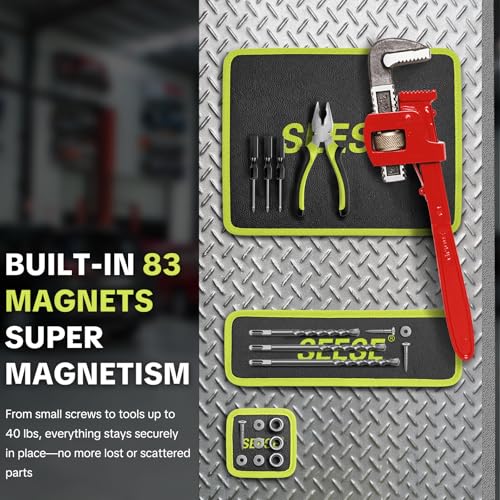 Image of Flexible Magnetic Tool Mat: Features 23 Powerful Magnets for Holding Tools & Metal Parts - Perfect for Car Repair, Mechanics, Automotive Shops and DIYers (104 x 320mm)