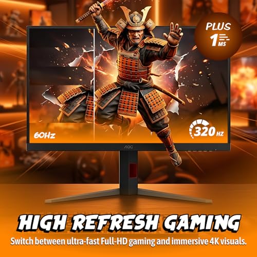 Image of AOC 32 inch Gaming Monitor 4K IPS Dual Mode 320Hz G-SYNC Compatible, U32G4 | 3840x2160 Computer Monitor, 4K 160Hz / FHD 320Hz, 0.5ms / 0.3ms, HDR, HDMI 2.1, DP 1.4, Height Adjustable, Earphone Out, VESA