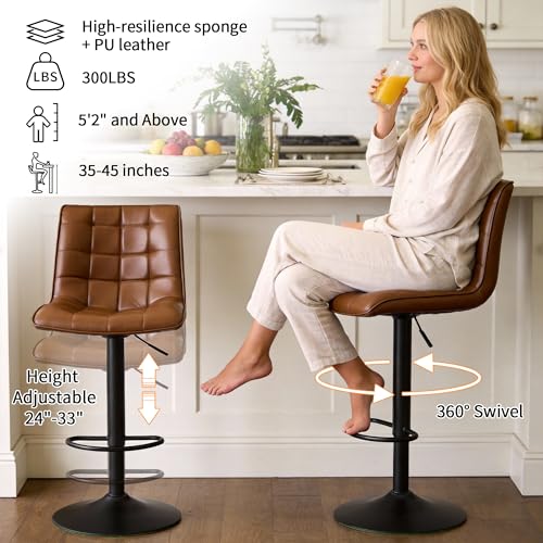 Image of FIRAVOE Adjustable Height Bar Stools Set of 4 with Backs for Kitchen Island
