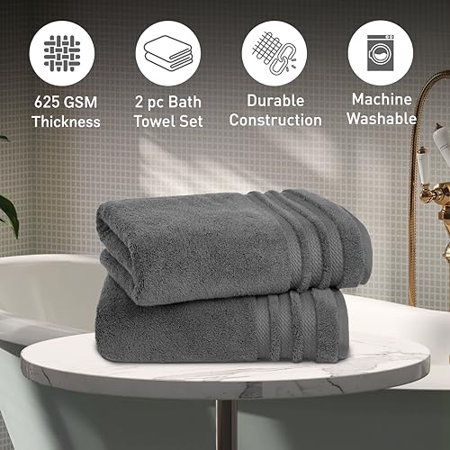 Image of MYTRIDENT Towels for Bath Large Size | Finesse Collection, 2 Piece Bath Towels | 75 cm x 150 cm | 625 GSM, Zero-Twist, Luxuriously Soft, 100% Cotton - Charcoal