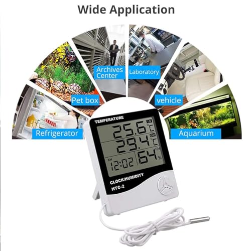 Image of MCP Healthcare Digital Thermometer Hygrometer HTC-2 Room Thermometer with Humidity Incubator Meter and Accurate Temperature Indicator Wall Mounting LCD Digital Clock Monitor for Indoor