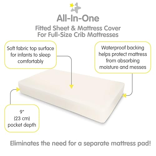 Miniatura 3 de BreathableBaby Sábana bajera todo en uno y funda impermeable para colchones de cuna de 52 x 28 pulgadas, paquete de 2, crudo natural, duradero y