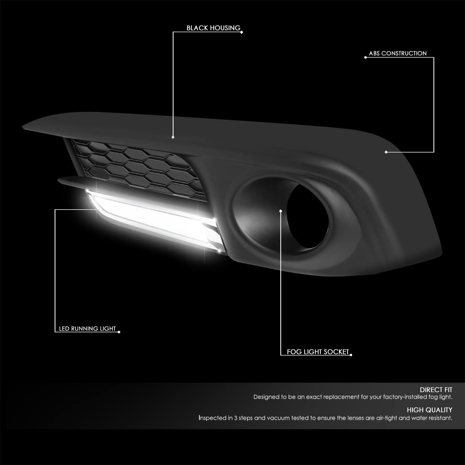 DNA MOTORING FL-ZTL-256-BK LED Fog Light With Bezel Driver & Passenger Side Enhance visibility [Compatible with 2016-2018 Civic Sedan/Coupe]