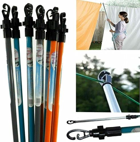 2.4m/8ft Galvanised Heavy Duty Line Prop Telescopic Washing Line Extendable Home Garden Laundry Clothes Support Pole Easy Twist Easy Lock