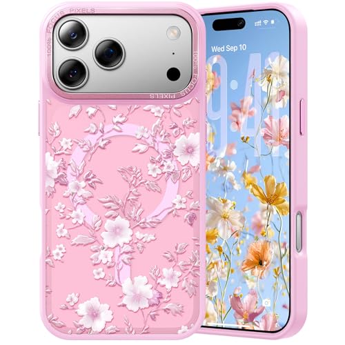 Coque MagSafe pour iPhone 17 Pro Max avec protection antichoc renforcée et motif fleurs