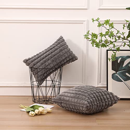 Mandioo Set Of 2 Super Soft Plush Faux Fur Lumbar Throw Pillow Covers 12X20 Inch,Plaid Texture Modern Luxury Decorative Pillow Case Cushion Cover For Home Decor Sofa Couch Bed Farmhouse,Grey #TOP2
