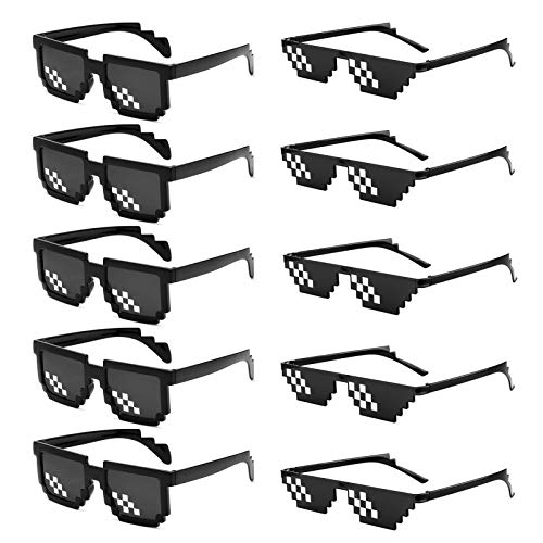 SUNOVELTIES 10 Pack Thug Life Party Sunglasses 8 Bit Pixelated Mosaic Gamer MLG Photo Props Glasses for Adults Teens