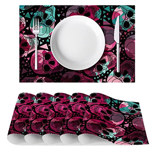 Sets de table antidérapants et résistants à la chaleur motif tête de mort lot de 6