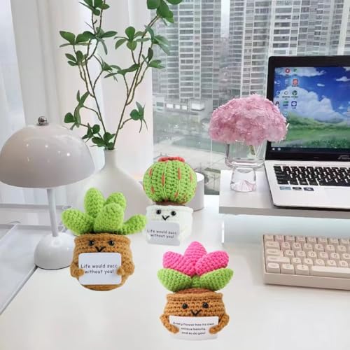RJDJDLXM 3pcs Positive Crochet Potted Plants, Succulent Cactus Knitted Succulent Positive Plants for Easter Gifts, Easter Party Decorations，Car Decoration，Non-Stick Glue 21pcs — view 4