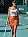 PINSPARK Tennis Skirts for Women High Waisted Athletic Skirt Quick Dry Golf Skort Lightweight Workout Skorts with Pockets Shorts, Orange Small