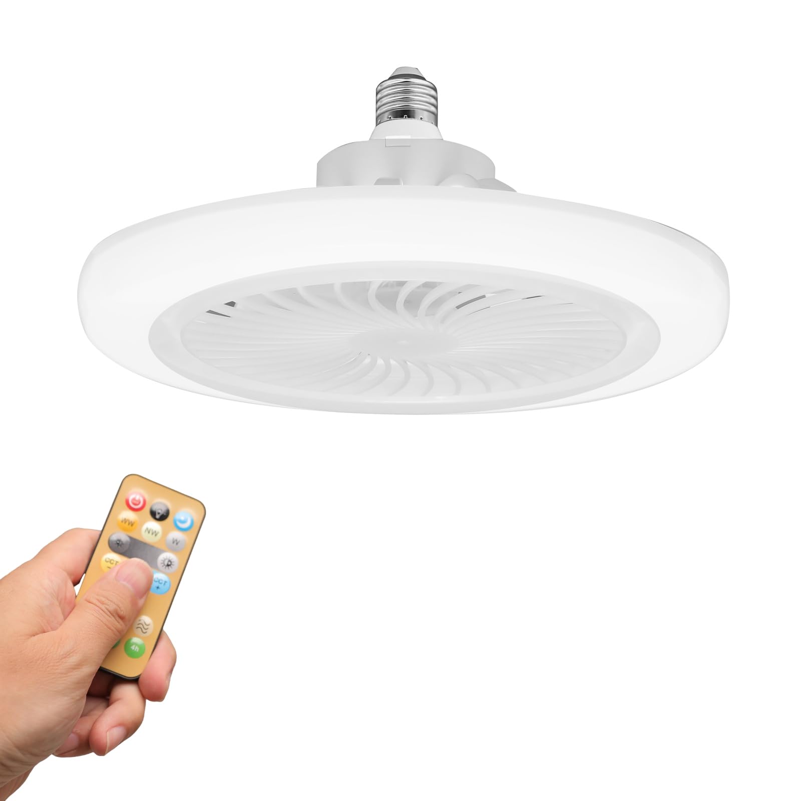 Kouamor E27-Remote 26Cm 3 In 1 Ceiling Fans With Lights And Remote Control, E27 3 Speeds 3 Color Temperature Ceiling Fan Light Dimmable, Led 3000-6500K Quiet Ceiling Fan, Suit For 10-15㎡ Room (E27-Remote)
