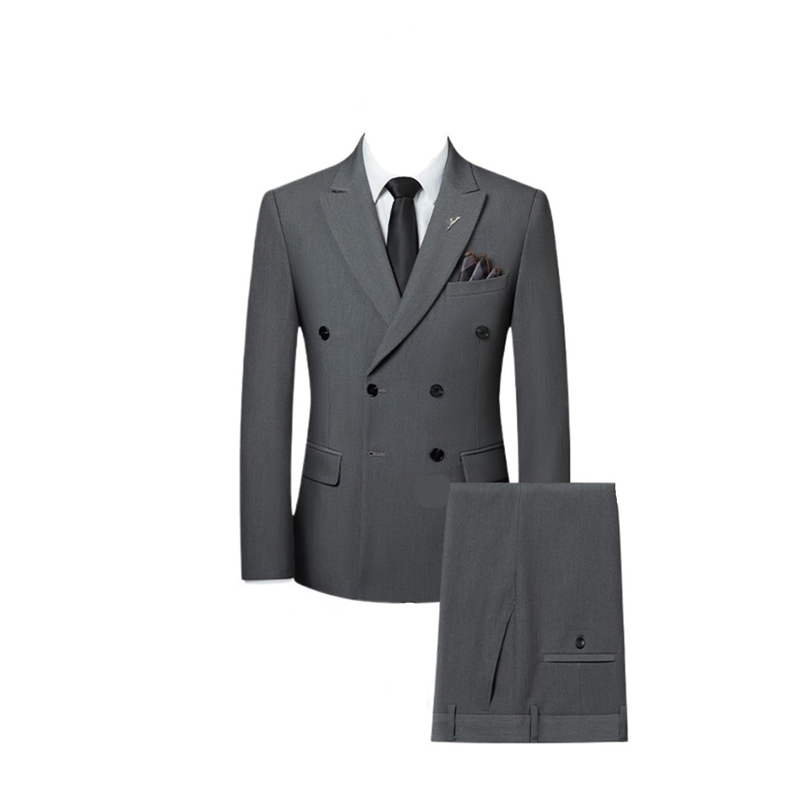 Traje de Padrino Conjunto Informal de Tres Piezas for Novio, Elegante y, Doble Botonadura (Traje + Chaleco + pantalón) para Fiestas(Light Grey,Asian 3XL is EUR XL)