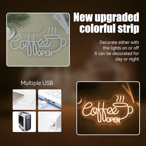 Image of Ineonlife Coffee Open Neon Sign Light Up for Wall Decor Modern Led Sign for coffee bar Small Acrylic Art Decor for cafe business restaurant club party man cave Decorations 16.53x9.84 inch USB POWER
