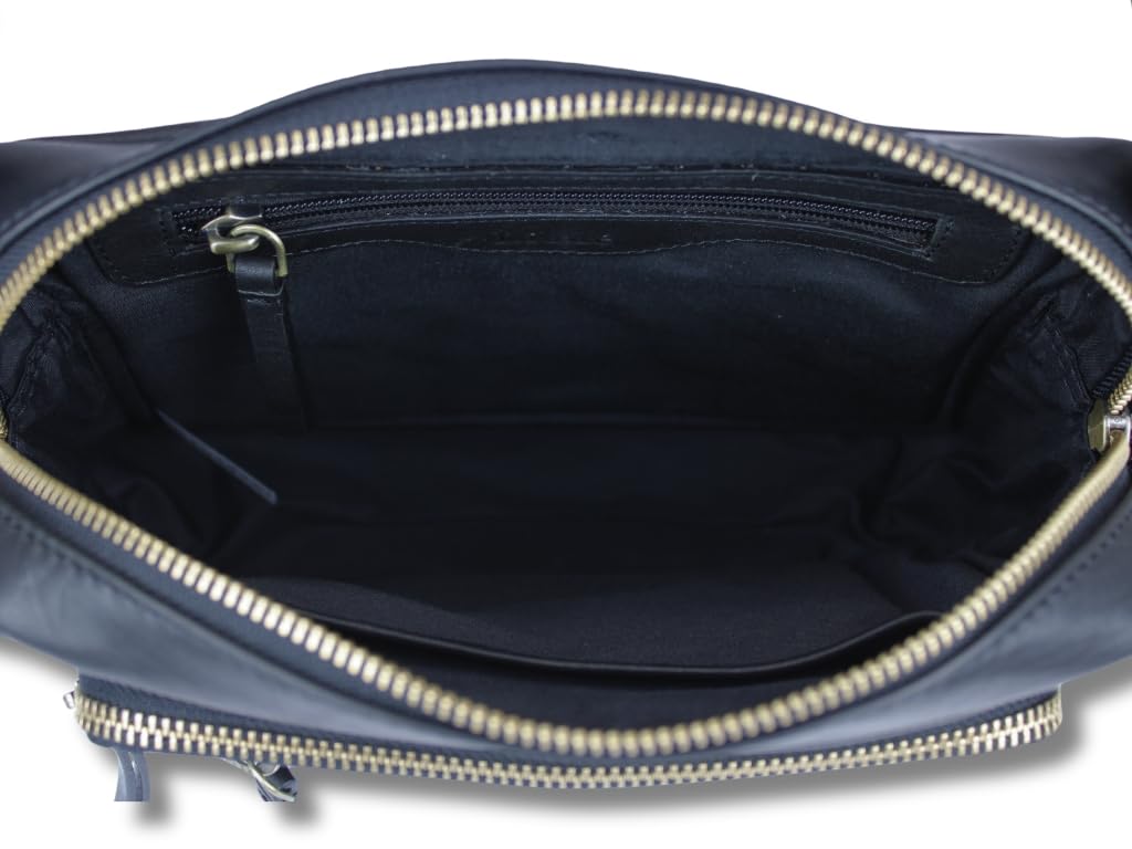 Bolso bandolera de piel auténtica con varios compartimentos con cremallera, compacto y claro