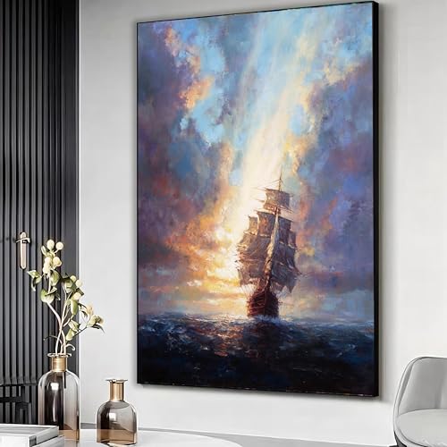 Tableau mer voilier au coucher de soleil pour ambiance marine de chambre