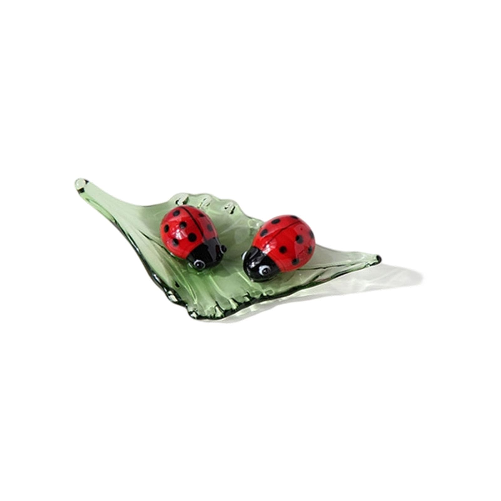 Handcrafted Ladybirds on Glass Leaves Figurine Ornament Home Decors for Desktop Shelf and Jar Arrangement Gift Miniature Glass Ladybirds Decoration