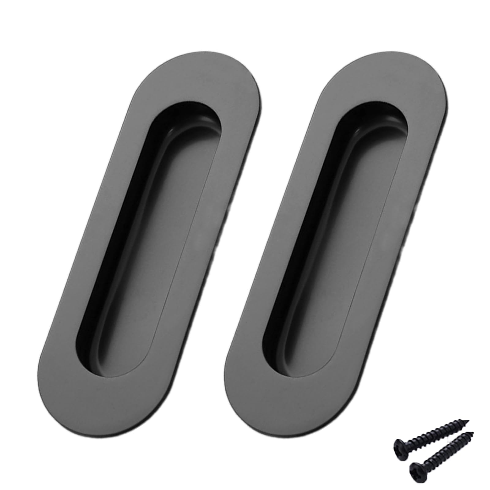 ChenYu99 2 Pack Flush Sliding Door Handles, Matte Black Stainless Steel Recessed Finger Pulls, Invisible Screw Cabinet Drawer Knobs for Wardrobe, Dresser, Cupboard, Kitchen Closet, Barn Pocket Doors