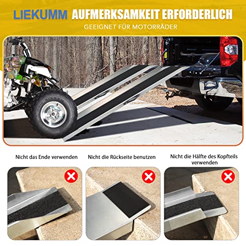 LIEKUMM 2X 150 cm Auffahrrampe, 600 kg Tragkraft Stahl Motorrad Rampe, Anti-rutsch Laderampe für Motorrad, Elektromotorrad, ATV, Werkstatt, Lager, Auffahrrampe für Anhänger, Garage