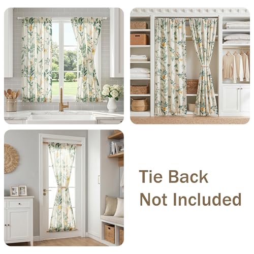 Image of MYSKY HOME Floral Linen Door Curtains Green Farmhouse 2 Panels Semi Sheer | Privacy Protect Door Window Curtains Doorway Light Filtering Rod Pocket Curtain Patio Glass Door, 26 inchW x 72 inchL Each Panel