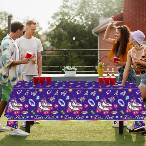 FVEOCR 4 Pack Roller Skating Table Covers Roller Skater Table Cloth Let's Roll Table Covers for Skate Themed Party Decoration 80s 90s Retro Hip Hop Roller Skating Theme Party Supplies