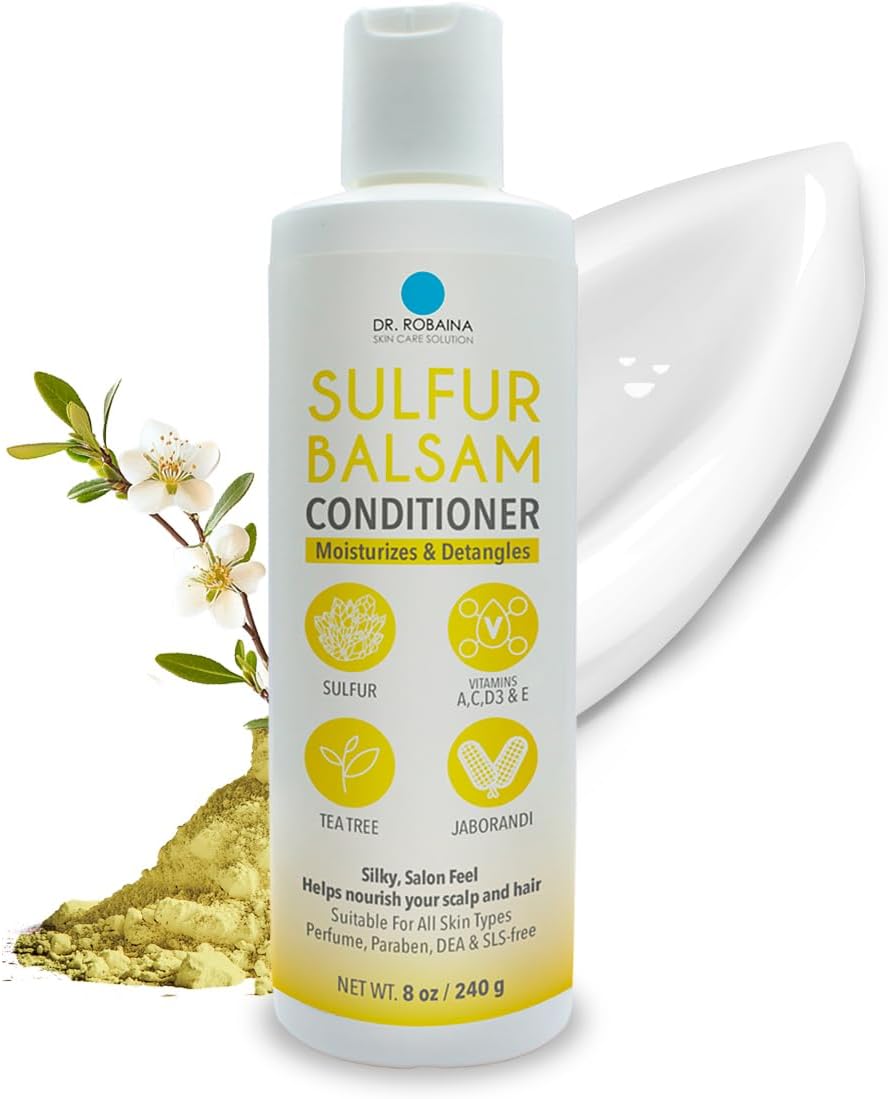 Sulfur Balsam Conditioner – Hydrating & Detangling Formula for Sensitive, Flaky or Itchy Scalp – Tea Tree & Shea Butter Blend – Color-Safe, Silicone-Free, 8 fl oz - Made in the USA