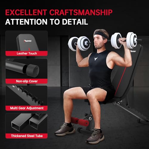 PASYOU Weight Bench Foldable Adjustable Strength Fitness Decline Incline and Flat Bench Press for Gym, Workout and Exercise,Black - Image 5