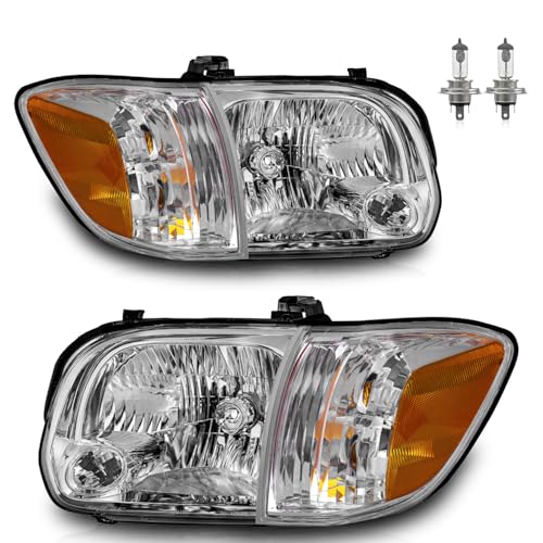 KarSpareHub Headlight for 2005-2006 Tundra Double Cab SR5/Limited and 2005-2007 Sequoia Double Cab SR5/Limited Chrome Housing Amber Reflector