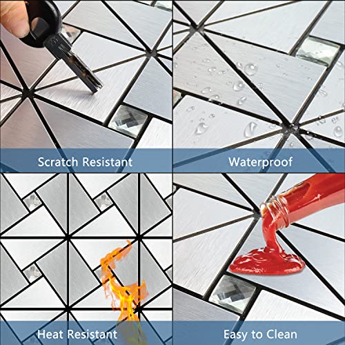 Vamos Tile Peel And Stick Backsplash Tile - Metal Tile Stick On Backsplash For Kitchen And Bathroom Silver Windmill Puzzle Glass Mixed Metal Self Adhesive Mosaic Tiles(12"X12"X10 Sheets) #TOP3