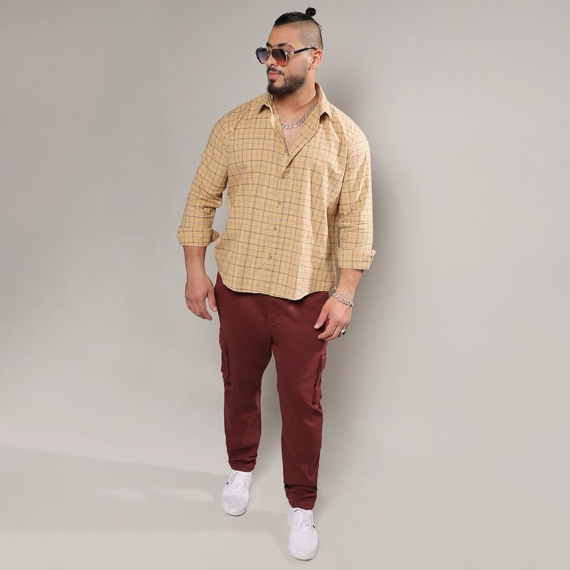 Image of Instafab Plus Men's Shirt for Casual Wear | Spread Collar | Long Sleeve | Button Closure | Plus-Size Fit | Cotton Shirt Crafted with Comfort Fit for Everyday Wear
