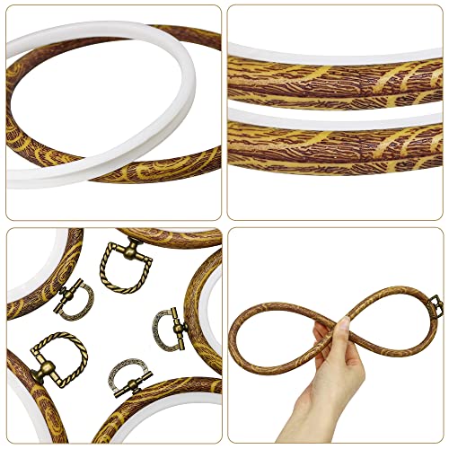 Image of 4'' Embroidery Hoops for Cross Stitch 3PCS Oval Plus 3PCS Round Frames | 6 Pack 10CM Resin Imitated Wood-Look Cross Stitch Hoop Rings for DIY Needlework Display and Craft Decoration