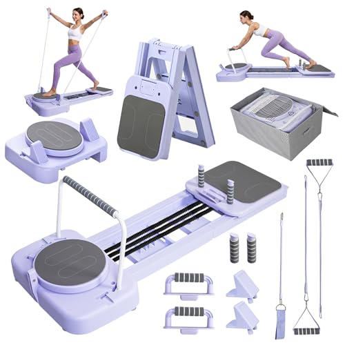 Pilates Reformer Bed, Multifunctional Pilates Bed, Foldable All-in-One Portable Pilates Machine with 3 Levels Resistance, Functional Fitness Equipment for Full Body Workout & Core Strength