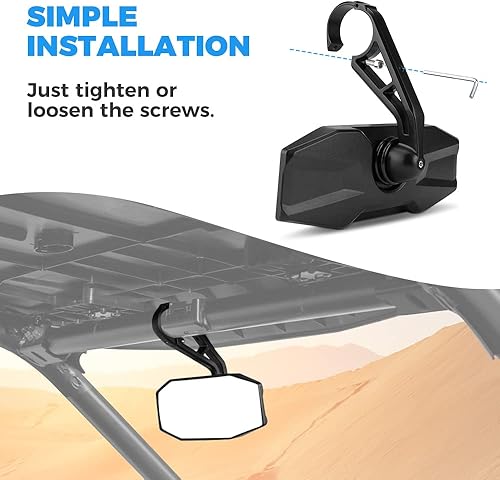 Miniatura 6 de KEMIMOTO Espejo retrovisor UTV de repuesto 2881540 para barra antivuelco de 1.75 pulgadas, espejo retrovisor central ajustable de 360°, compatible