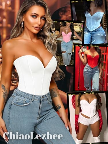 Image of ChiaoLezhee Heart Corset Top For Women, Sexy Concert Outfits Going Out, Strapless Crop Top, Overbust Bustier
