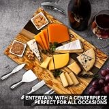 Handcrafted Italian Olive Wood Cheese & Charcuterie Board Set with Unique Black Resin Artwork - Cutting Board Comes with 4 Cheese Knives, 2 Dipping Bowls & Corkscrew Wine Opener (Black)