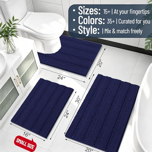 Image of Smiry Thick Small Chenille Bathroom Rugs 24x16, Extra Absorbent Striped Bath Mat, Machine Washable, Rubber Backing, Bath Rugs for Bathroom, Tub & Shower, Home Decor Accessories, Twilight Sapphire