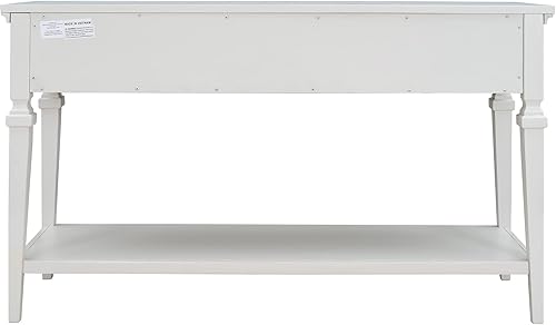 Miniatura 7 de Mesa consola con dos cajones de almacenamiento, mesa de entrada retro única con borde redondo, mesa auxiliar Safo de madera de estilo abierto para