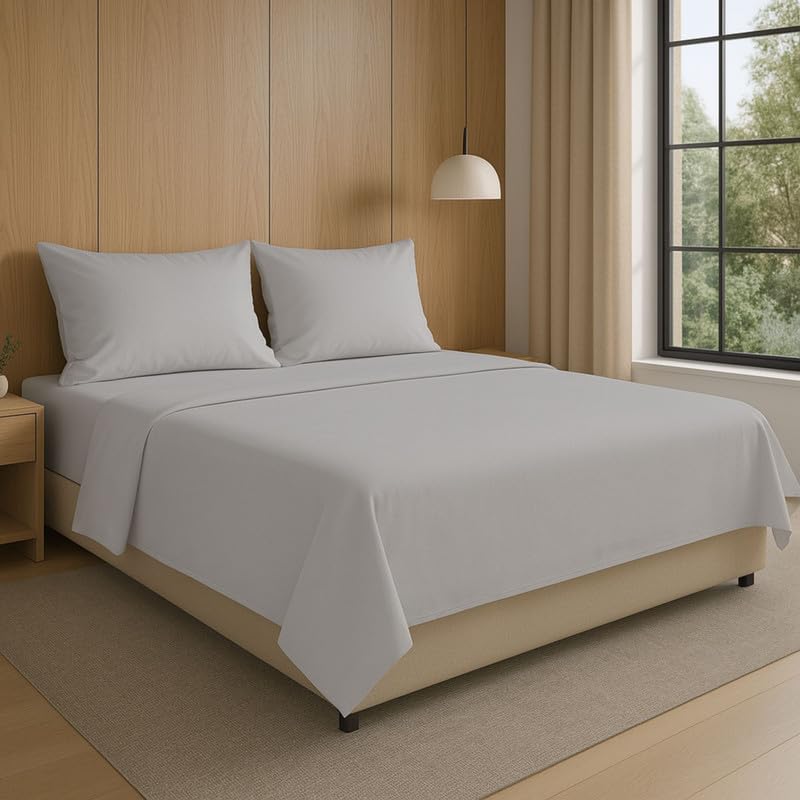 NARCISO - Completo Lenzuola Matrimoniali 4 Pezzi Tinta Unita Embossed, Set Lenzuola Matrimoniali in Microfibra Traspirante ed Anallergica, Biancheria da Letto Made in Italy (Grigio Chiaro)